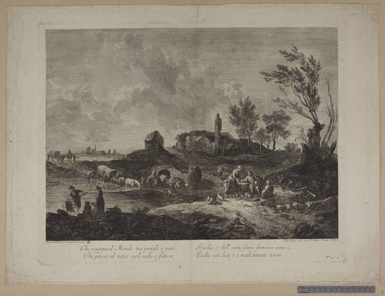 Paesaggio con guado di un fiume, Paesaggio con guado di un fiume (stampa) di Volpato Giovanni, Brand Christian Hilfgott (seconda metà sec. XVIII)