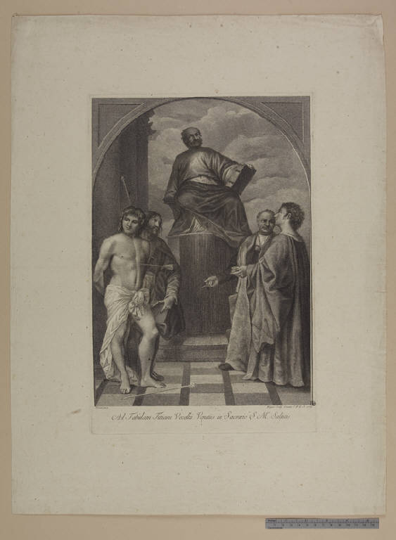 San Marco in trono fra i santi Cosma e Damiano Rocco e Sebastiano (stampa) di Wagner Giuseppe, Vecellio Tiziano (sec. XVIII)