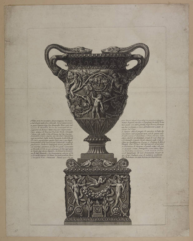 Grande vaso di marmo da Villa Adriana, Vaso antico (stampa tagliata) di Piranesi Giovanni Battista (sec. XVIII)