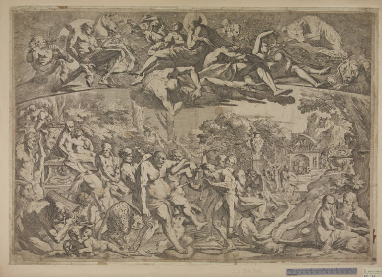 Allegoria dell'Autunno, Trionfo di Bacco (stampa tagliata) di Testa Pietro detto Lucchesino (sec. XVII)