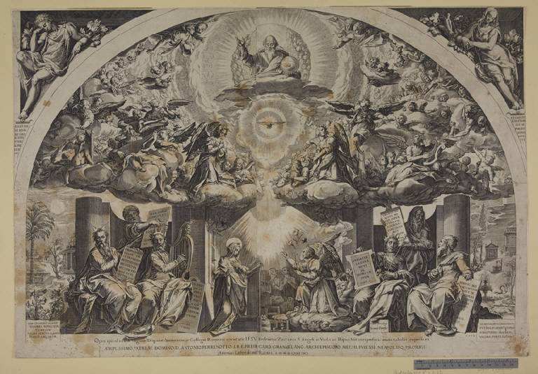 Annunciazione con profeti (stampa tagliata) di Cort Cornelis, Zuccari Federico (sec. XVI)