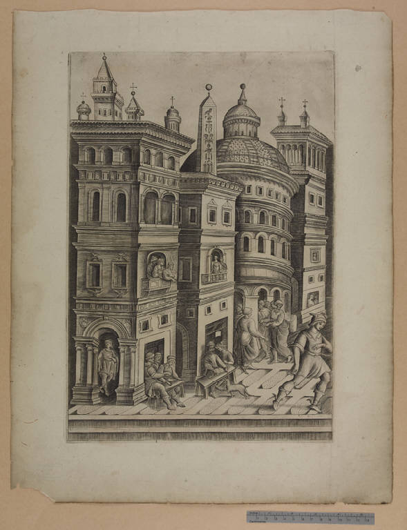 Veduta immaginaria dell'antico Campidoglio (stampa) - ambito romano (sec. XVI)