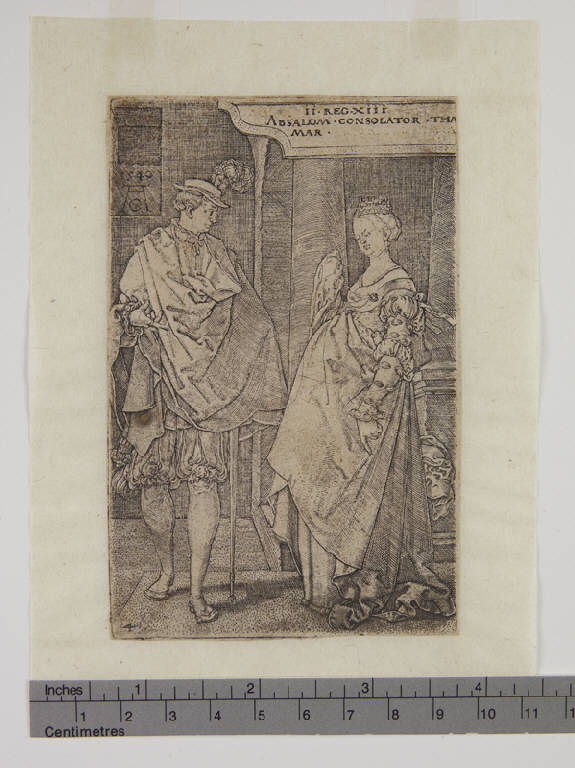 Absalom consola Thamar (stampa smarginata) di Aldegrever Heinrich (sec. XVI)