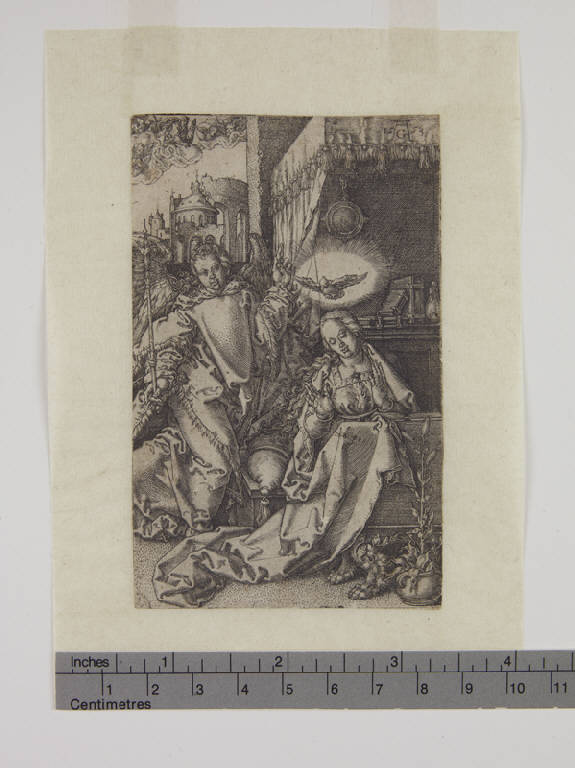 Annunciazione, Annunciazione (stampa tagliata) di Aldegrever Heinrich (sec. XVI)