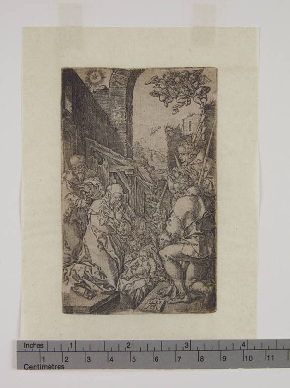 Adorazione dei pastori, Adorazione dei pastori (stampa tagliata) di Aldegrever Heinrich (sec. XVI)