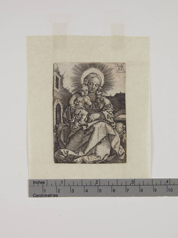Madonna con Bambino in un cortile, Madonna con Bambino (stampa tagliata) di Aldegrever Heinrich (sec. XVI)