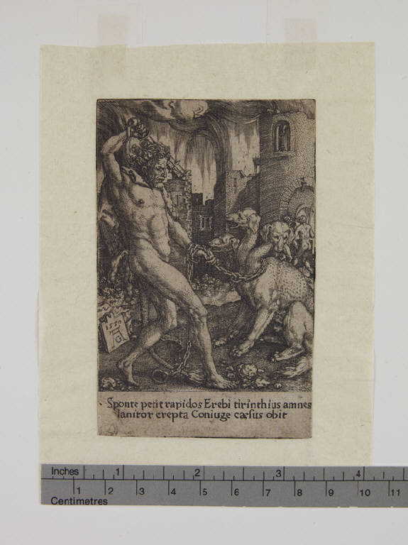 Ercole e Cerbero (stampa smarginata) di Aldegrever Heinrich (sec. XVI)