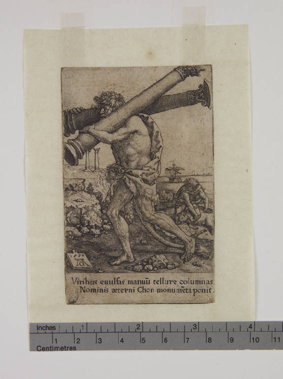 Ercole trasporta le colonne che portano il suo nome (stampa smarginata) di Aldegrever Heinrich (sec. XVI)