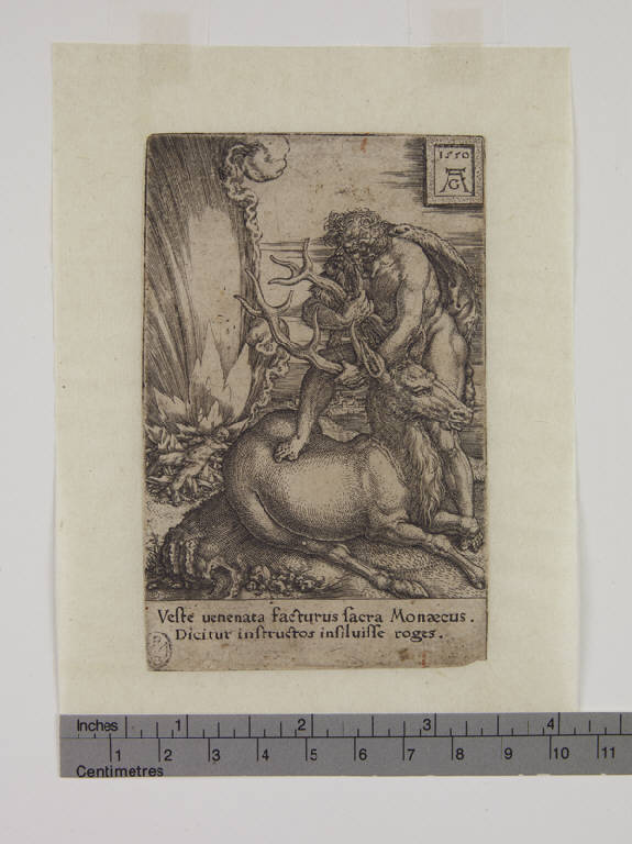 Ercole cattura la cerva di Cerinea di Arcadia (stampa smarginata) di Aldegrever Heinrich (sec. XVI)