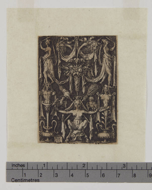 Motivo ornamentale con figure grottesche, Motivo ornamentale a grottesche (stampa smarginata) di Aldegrever Heinrich (sec. XVI)