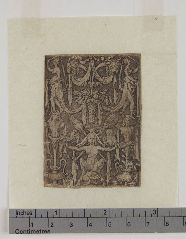 Motivo ornamentale con figure grottesche, Motivo ornamentale a grottesche (stampa smarginata) di Aldegrever Heinrich (sec. XVI)