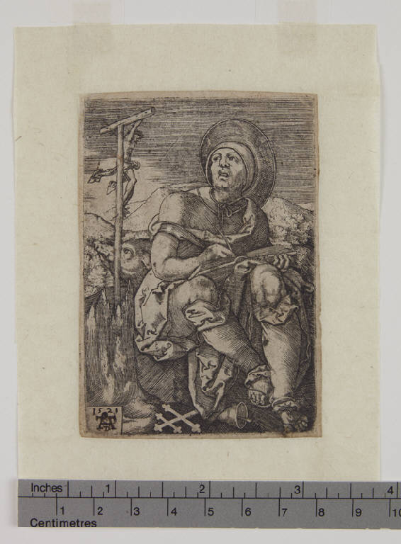 Sant'Antonio eremita, Sant'Antonio Abate eremita (stampa smarginata) di Beham Hans Sebald (sec. XVI)