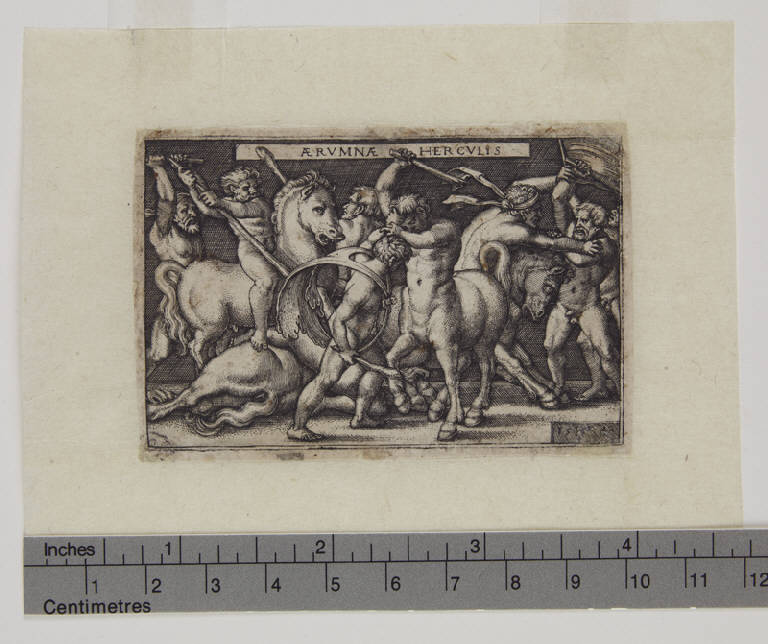 Ercole combatte contro i Centauri (stampa smarginata) di Beham Hans Sebald (sec. XVI)