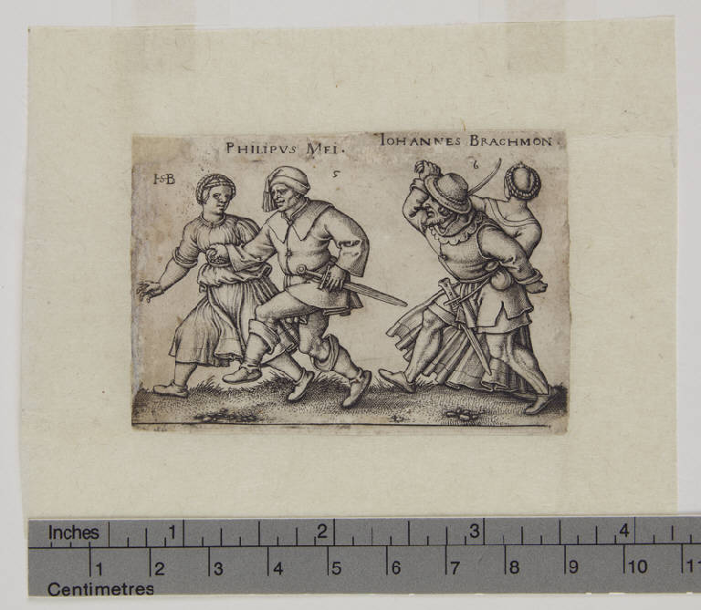 Maggio e Giugno, Due coppie di contadini danzanti (stampa tagliata) di Beham Hans Sebald (sec. XVI)