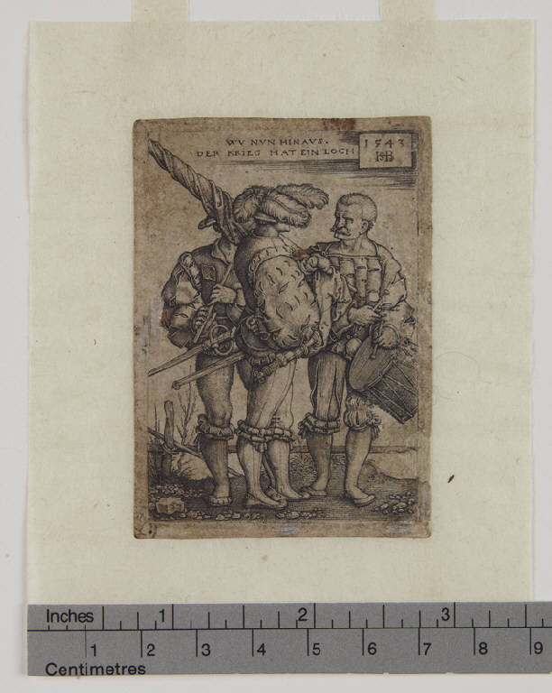 Alfiere e suonatori di tamburo e di piffero (stampa smarginata) di Beham Hans Sebald (sec. XVI)