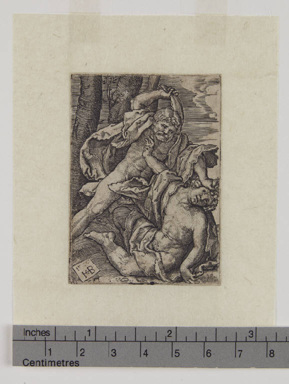 Caino uccide Abele, Caino uccide Abele (stampa tagliata) di Binck Jacob, Hugenszoon Lucas detto Luca di Leida (sec. XVI)