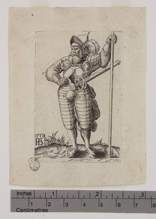 Soldato volto a sinistra con spada e bastone, Soldato volto a sinistra con spada e bastone (stampa) di Brun Franz Isaac (sec. XVI)
