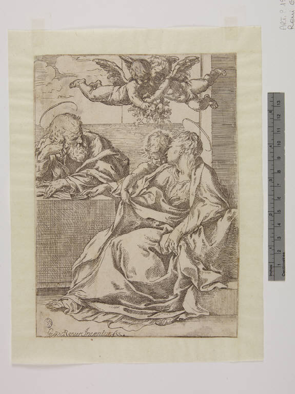 Sacra Famiglia con due angeli, Sacra Famiglia con angeli (stampa tagliata) di Pistocchi Luigi, Reni Guido (prima metà sec. XVII)