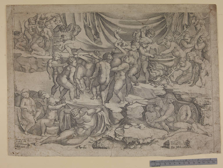 Baccanale, Baccanale di putti (stampa) di Vico Enea, Buonarroti Michelangelo (sec. XVI)