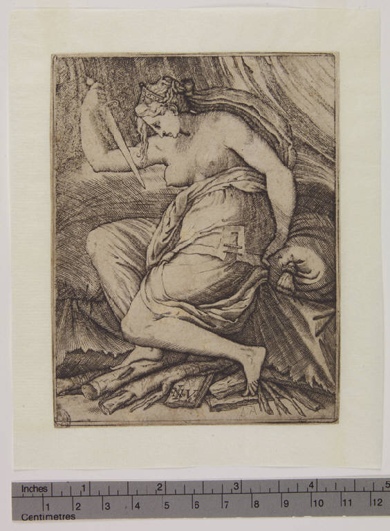 Didone si trafigge con la spada (stampa smarginata) di Monogrammista NIV, Salviati Francesco (sec. XVI)