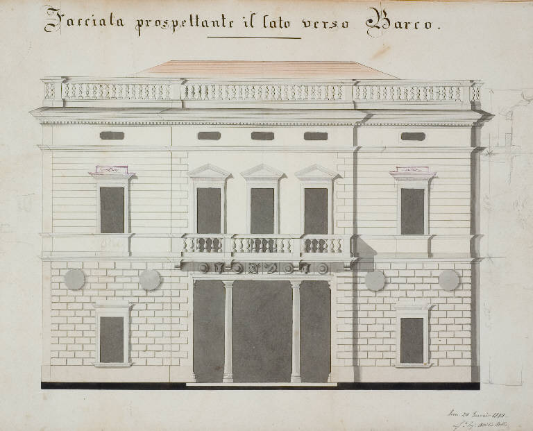 FACCIATA DI VILLA GOMES (disegno) di Bolla Attilio (sec. XIX)