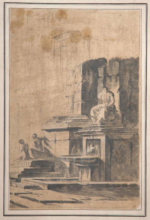 Capriccio con rovine (disegno, opera isolata) di Ghisolfi Giovanni (terzo quarto sec. XVII)