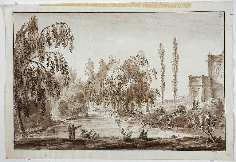PAESAGGIO FLUVIALE (disegno, opera isolata) di Monti Tiziano (secc. XVIII/ XIX)