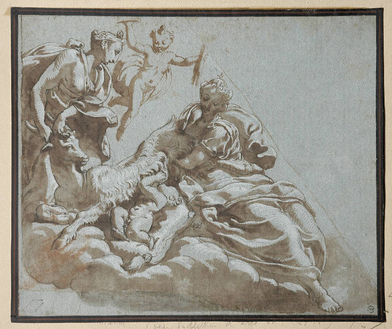 GIOVE ALLATTATO DALLA CAPRA AMALTEA (disegno, opera isolata) di Primaticcio Francesco (cerchia) (metà sec. XVI)