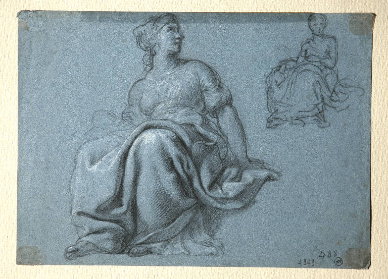 FIGURE FEMMINILI (disegno, opera isolata) - ambito romano (fine/ inizio secc. XVII/ XVIII)