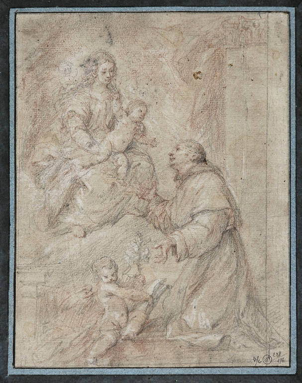 APPARIZIONE DELLA MADONNA CON BAMBINO A SANT'ANTONIO DA PADOVA (disegno, opera isolata) di Nuvolone Carlo Francesco (metà sec. XVII)