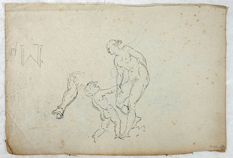 Schizzo per donna con bambino e arto, FIGURA FEMMINILE DISTESA CON BAMBINO (disegno, opera isolata) di Vacca Luigi (secondo quarto sec. XIX)