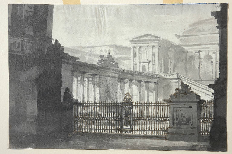 Esterno architettonico, Architetture (disegno, opera isolata) di Palagi Pelagio (cerchia) (primo quarto sec. XIX)