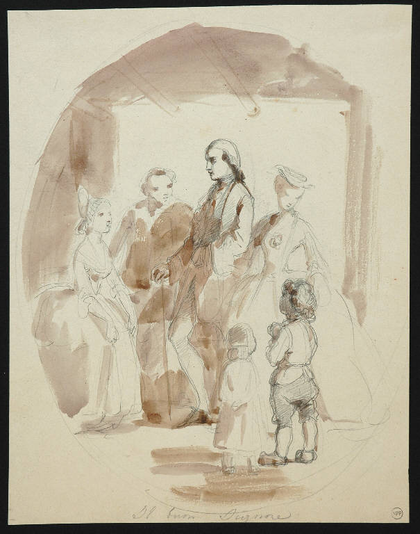 Scena familiare (disegno, opera isolata) di Induno Girolamo (cerchia) (metà sec. XIX)
