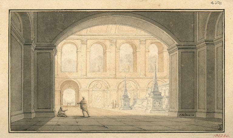 Scene raffiguranti interni, Interno (disegno, opera isolata) di Rademaker Abramo (sec. XVIII)