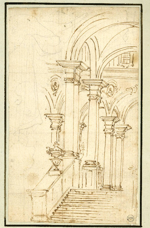 Studio di scalinata con successione di arcate, Architettura illusionistica (disegno, opera isolata) - ambito Italia settentrionale (ultimo quarto sec. XVIII)