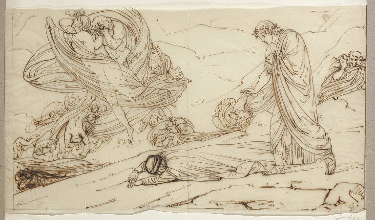 Dante e Virgilio con Paolo e Francesca (disegno, opera isolata) di Bisi Michele (sec. XIX)