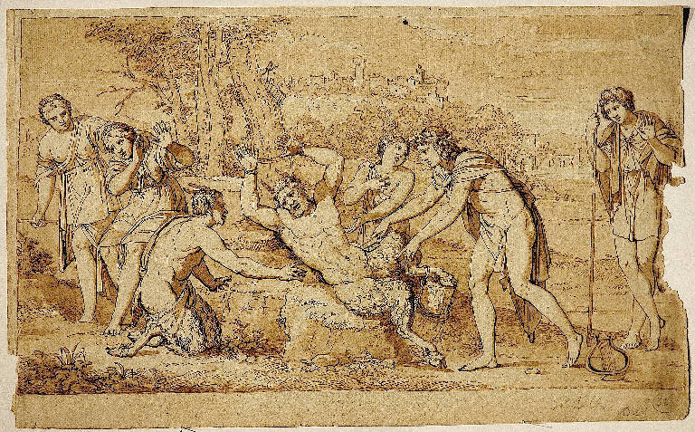 Apollo e Marsia/ Figure (disegno, opera isolata) di Dell'Era Giovan Battista (ultimo quarto sec. XVIII)