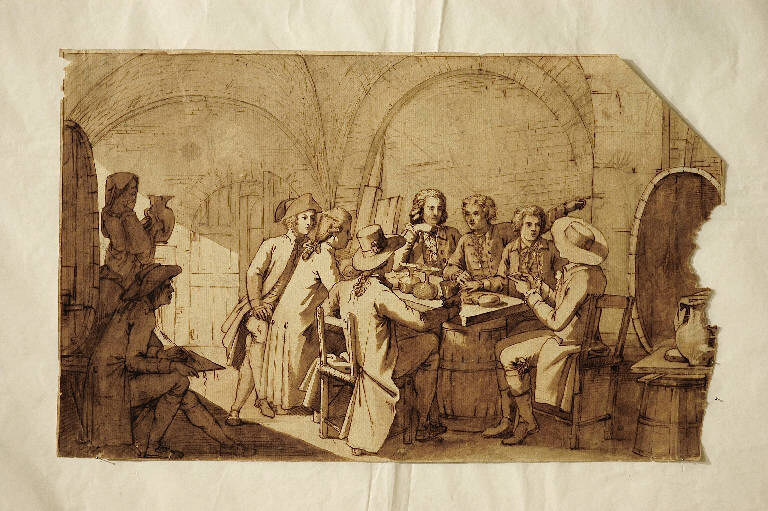 Interno di taverna con figure/ Achille a Sciro (disegno) di Dell'Era Giovan Battista (fine sec. XVIII)