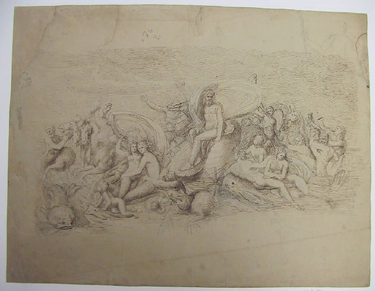 Nettuno tra Nereidi e Tritoni (disegno, opera isolata) di Ligari Angelo (sec. XIX)