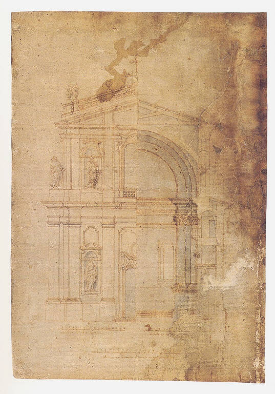 Prospetto e sezione della chiesa dei Santi Gervasio e Protasio a Sondrio (disegno, opera isolata) di Ligari Giovanni Pietro (sec. XVIII)