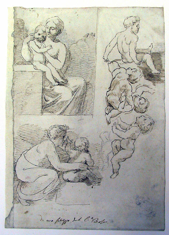 Figura femminile con bimbo e putti (disegno, opera isolata) di Ligari Angelo (primo quarto sec. XIX)