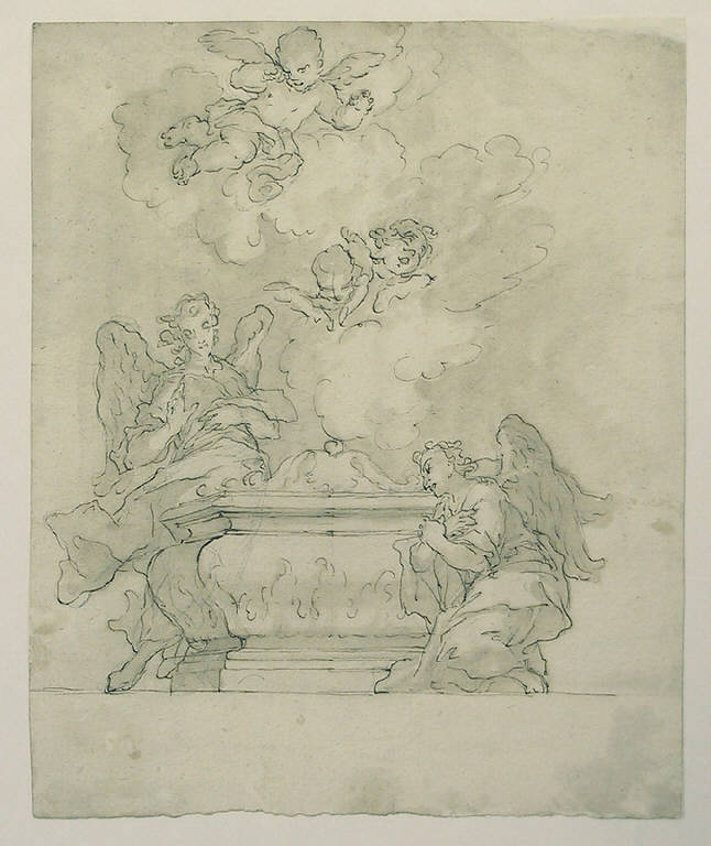 Santo Sepolcro vegliato da angeli (disegno, opera isolata) di Ligari Giovanni Pietro (sec. XVIII, sec. XVIII)