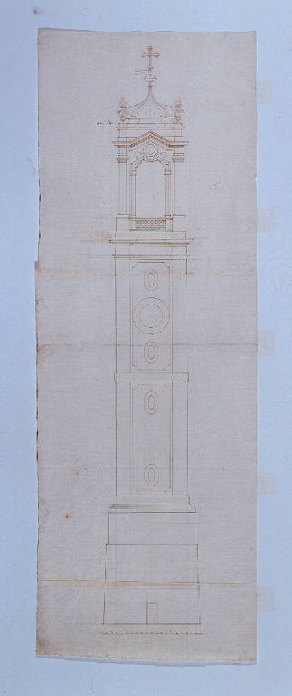 Prospetto del campanile della chiesa dei Santi Gervasio e Protasio a Sondrio (disegno, opera isolata) di Ligari Giovanni Pietro (sec. XVIII)