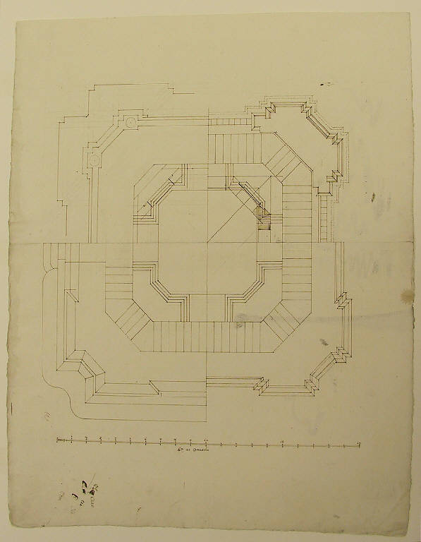 Prospetto del campanile della chiesa dei Santi Gervasio e Protasio a Sondrio (disegno, opera isolata) di Ligari Giovanni Pietro (sec. XVIII)