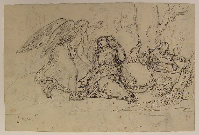 Agar e Ismaele nel deserto confortati dall'angelo (disegno, opera isolata) di Ligari Angelo (sec. XIX)