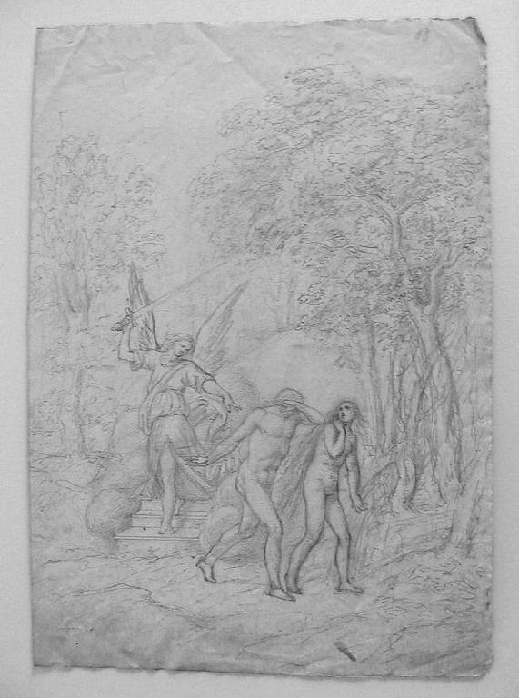 Cacciata di Adamo ed Eva dal paradiso terrestre (disegno, opera isolata) di Ligari Angelo (sec. XIX)