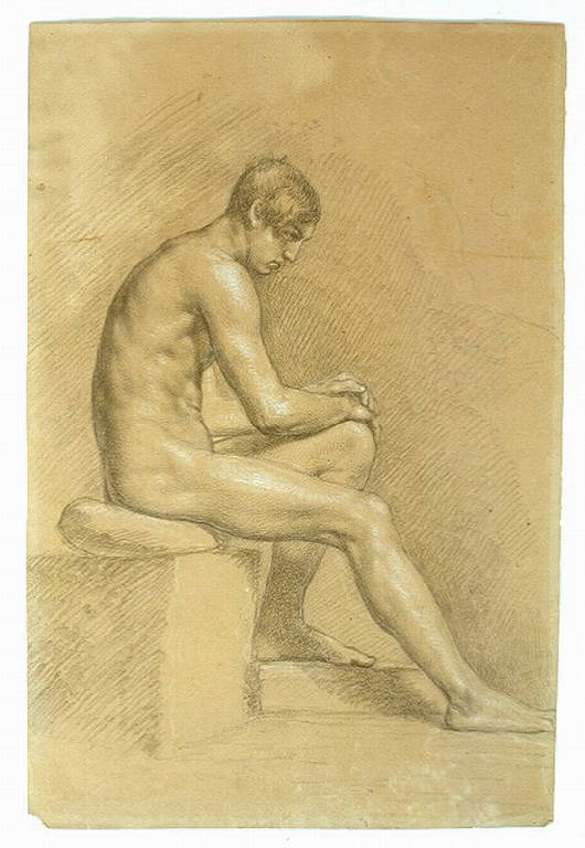 Figura maschile seduta (disegno, opera isolata) di Ligari Angelo (sec. XIX)