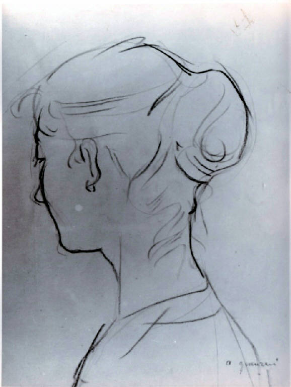 Testa di donna, Testa di donna (disegno, opera isolata) di Guenzani Aldo (metà sec. XX)