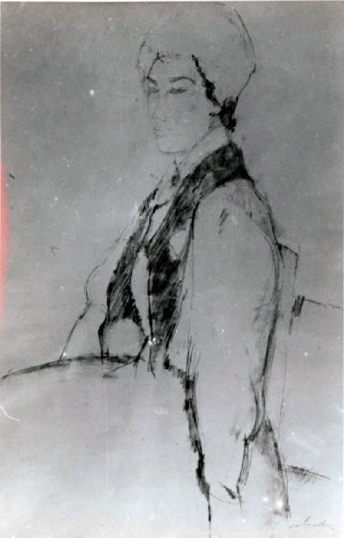 Giovane donna seduta, Donna seduta (disegno, opera isolata) di Salvadori Aldo (metà sec. XX)