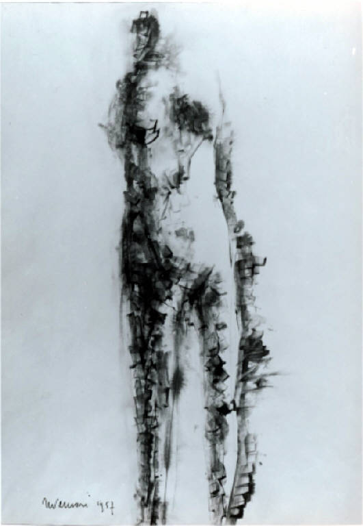 Nudo n. 1, Figura femminile nuda (disegno, opera isolata) di Tavernari Vittorio (metà sec. XX)